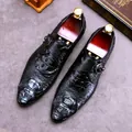 Classic black crocodile pattern leather monk strap shoes for men in professional business style - EU 37 / Black