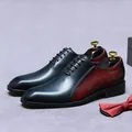Men's leather business oxford shoes in burgundy gradient with stylish embossed lettering - EU 37 / Navy Blue and Red