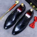 Classic black Brogue oxfords with wingtip carving on a premium leather business shoe - EU 37 / Black