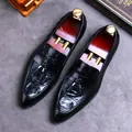 Men's black loafers featuring crocodile embossed leather and elegant double tassel detail - EU 37 / Black