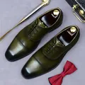 Eleganti scarpe Oxford da uomo in vera pelle con sfumatura verde oliva e nero e punta - EU 40 / Verde