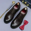 Dark brown leather brogue shoes with classic wingtip carvings and elegant accessories - EU 37 / Coffee