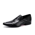 Men's formal black loafer with embossed crocodile texture and pointed toe design - EU 37 / Black