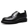 Classic black leather brogue shoes for men featuring wingtip carving and thick soles - EU 37 / Black