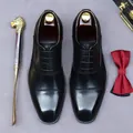 Classic black leather cap-toe oxford dress shoes for men in a polished formal business style - EU 37 / Black