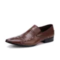 Men's dark brown crocodile embossed leather loafers in a classic business style - EU 38 / Coffee