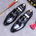Classic black patent leather horsebit loafers with silver buckle for men's formal wear - EU 37 / Black