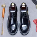 Close-up of shiny black leather derby shoes with elegant stitching and gentleman accessories - EU 37 / Black