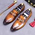 Brown burnished leather horsebit loafers with vintage gradient finish and metal buckle - EU 37 / Brown