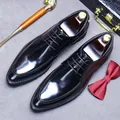 Polished black leather men's derby shoes with pointed toe and formal business style - EU 37 / Black
