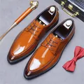 Men's amber brown leather derby shoes with gradient burnished finish and lace-up design - EU 37 / Brown