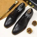 Classic black perforated genuine leather oxfords for men in business formal style - EU 37 / Black