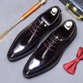 Polished burgundy genuine leather men's derby shoes with a classic pointed toe and lace-up design - EU 37 / Coffee