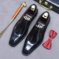 Polished brown gradient leather formal oxford shoes with elegant square toe design - EU 37 / Black