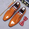 Formal tan brown patent leather loafers for men with premium glossy finish - EU 37 / Brown