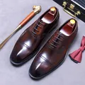 Classic brown leather brogue oxford shoes with vintage gradient finish for men - EU 37 / Coffee