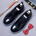 Classic black leather brogue shoes with carved details and thick soles for men - EU 37 / Black
