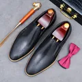 Men's hollow black leather business shoes with perforated upper and premium wooden trees - EU 37 / Black