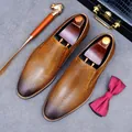 Brown gradient perforated leather loafers for men with sophisticated laser cut details - EU 37 / Brown