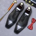 Men's dark charcoal brogue oxford shoes with handcrafted gradient and vintage finish - EU 37 / Gray
