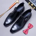 Classic black leather monk strap dress boots with side zippers and brogue detailing - EU 37 / Black