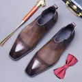 Men's brown leather Chelsea boots with chisel toe and premium polished finish for business - EU 37 / Coffee