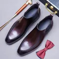 Deep wine red pointed toe leather Chelsea boots for men with elastic side panels - EU 38 / Coffee