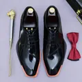 Polished black leather men business formal shoes with orange sole and lace-up design - EU 37 / Black