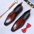 Men's Chelsea boots in dark brown hand-burnished leather with vintage gradient - EU 37 / Coffee
