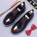 Men's brown gradient leather derby shoes with lace-up style and classic toe cap design - EU 37 / Brown