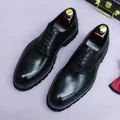 Classic black Brogue leather dress shoes for men with thick platform and wingtip details - EU 37 / Black