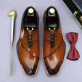 Formal brown leather oxford shoes with gradient toe and elegant gentleman accessories - EU 38 / Brown