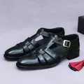 Sandalias de pescador en cuero trenzado negro para hombre con hebilla de metal dorado - EU 37 / Negro