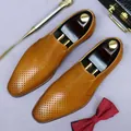 Brown hollowed leather loafers for men with breathable laser-cut patterns - EU 38 / Brown