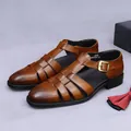 Sandalias de cuero marrón para hombre con diseño en T vintage y hebilla de metal bronce - EU 37 / Marrón