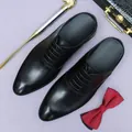 Zuecos de cuero genuino negro para hombre con cordones y acabado de alto brillo - EU 37 / Negro