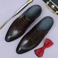 Mules Oxford de cuero marrón oscuro pulido con cordones frontales y talón abierto - EU 37 / Café