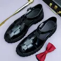 Men's black patent leather woven sandals with chunky platform lug sole and side buckle - EU 37 / Black