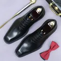Classic black leather Oxford dress shoes for men with a polished finish and laces - EU 37 / Black