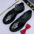 Men's retro brown leather woven sandals with adjustable buckle and thick non-slip soles - EU 37 / Patina Brown