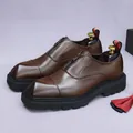 Dark brown leather platform shoes with front zipper and chunky non-slip rubber soles - EU 37 / Coffee
