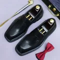 Classic black leather square toe loafers for men featuring a premium glossy finish - EU 37 / Black
