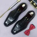 Polierte schwarze Leder Oxford Schuhe mit Karree-Zehe und edlen Accessoires - EU 37 / Schwarz