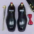 Polished black leather square toe derby shoes with premium wooden shoe trees and classic bow tie - EU 37 / Black