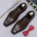 Dunkelbraune Business-Lederschuhe für Herren mit klassischer Schnürung und Karree-Spitze - EU 37 / Kaffeebraun