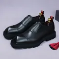 Men's black platform leather shoes featuring square toe and front metal zipper design - EU 41 / Black