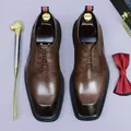 Brown leather derby shoes with square toe and platform sole, complete with shoe trees - EU 37 / Coffee