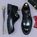 Scarpe monk strap da uomo in pelle nera con suola platform e fibbia in metallo classica - EU 37 / Nero