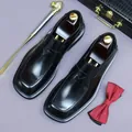 Men's black polished leather loafers in classic formal style with square toe design - EU 37 / Black