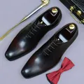 Dark brown gradient leather oxford shoes with premium business dress design and laces - EU 37 / Coffee